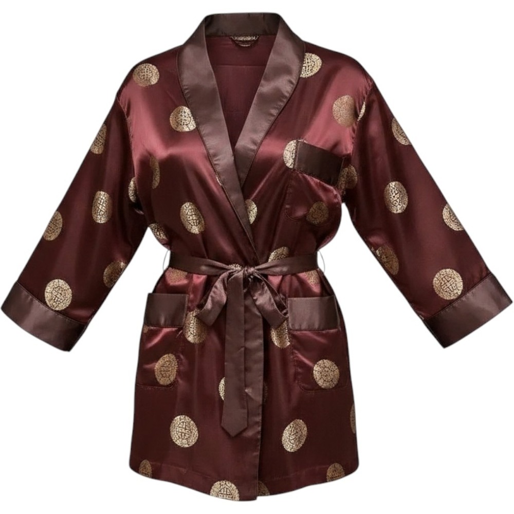 Vintage Men's Oriental Brown Satin Chinese Smoking Jacket